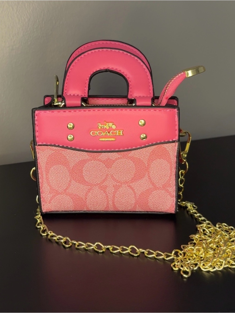 Coach Pink Signature Mini Tote with Gold Chain
